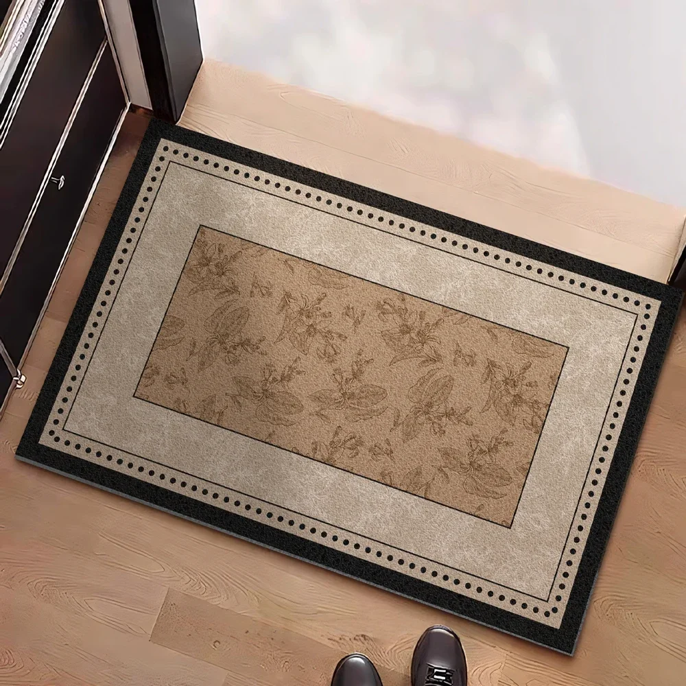 Vintage Floral Pattern Wire Loop Mat Classic Black & Beige Dust-Removing Non-Slip House Entrance Door Mat