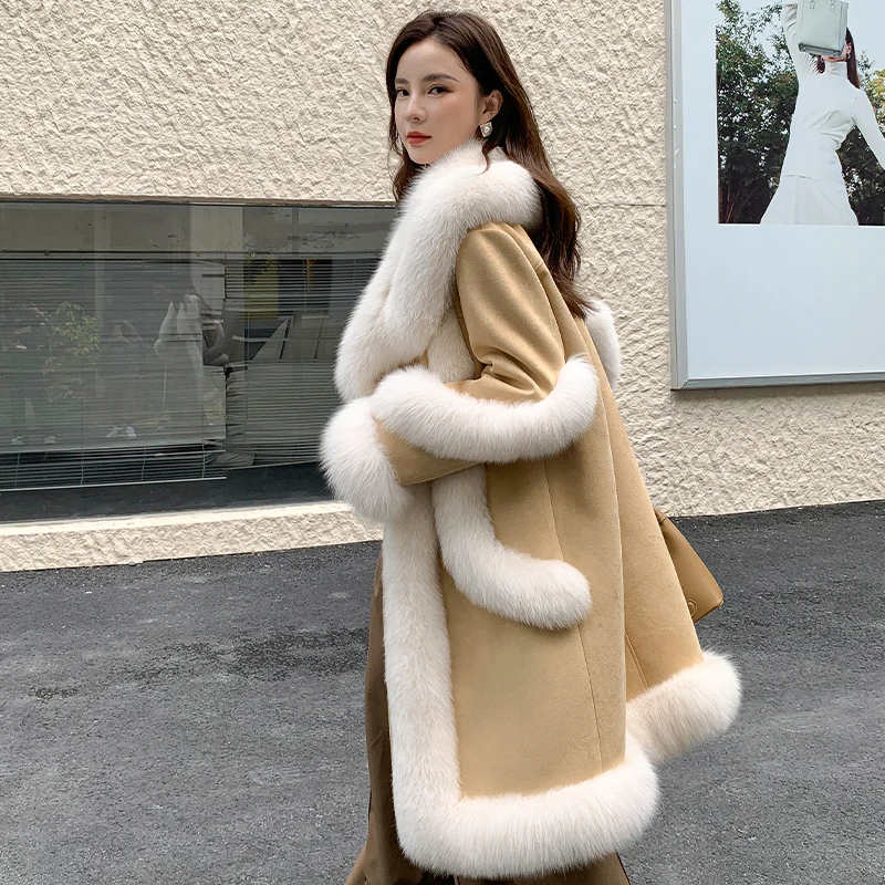 2023 Winter New Fox Fur Fur Coat Women's High-Grade Suede Coat Slimming