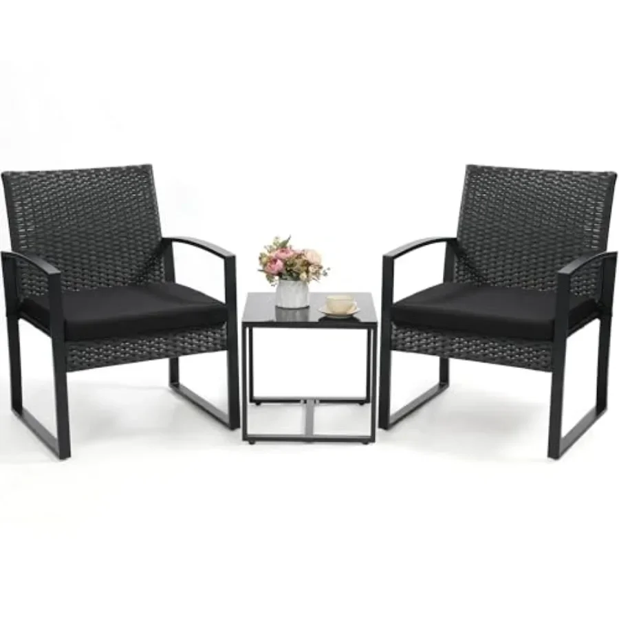 Outdoor 3-Piece Wicker Bistro Set, Patio Conversation Set