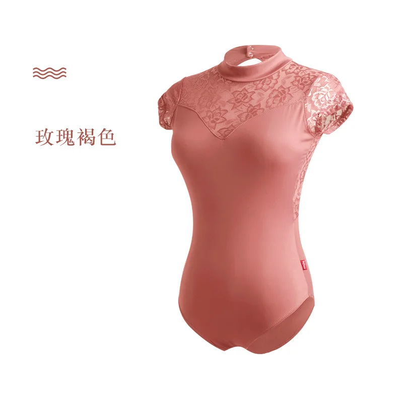 Justaucorps de Ballet pour femmes, body de gymnastique, Costume de danse pour adultes, épissure de dentelle, vêtements de danse, col haut