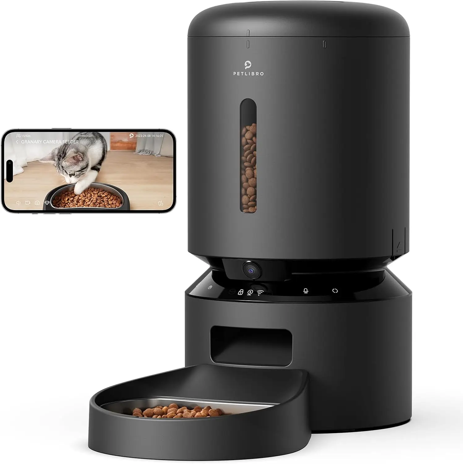 Automatic Cat Feeder with Camera, 1080P HD Video with Night Vision, 5G WiFi Pet Feeder with 2-Way Audio, Low Food