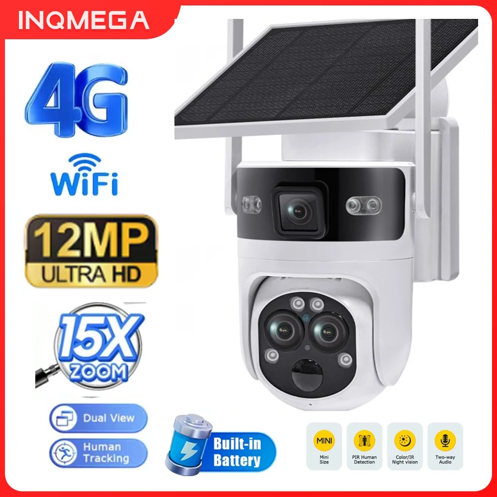

INQMEGA 12MP 6K15x Zoom Triple Lens Solar Camera 4G/WIFI Wireless Outdoor Dual View 360° Rotation PTZ PIR Human Detection Camera