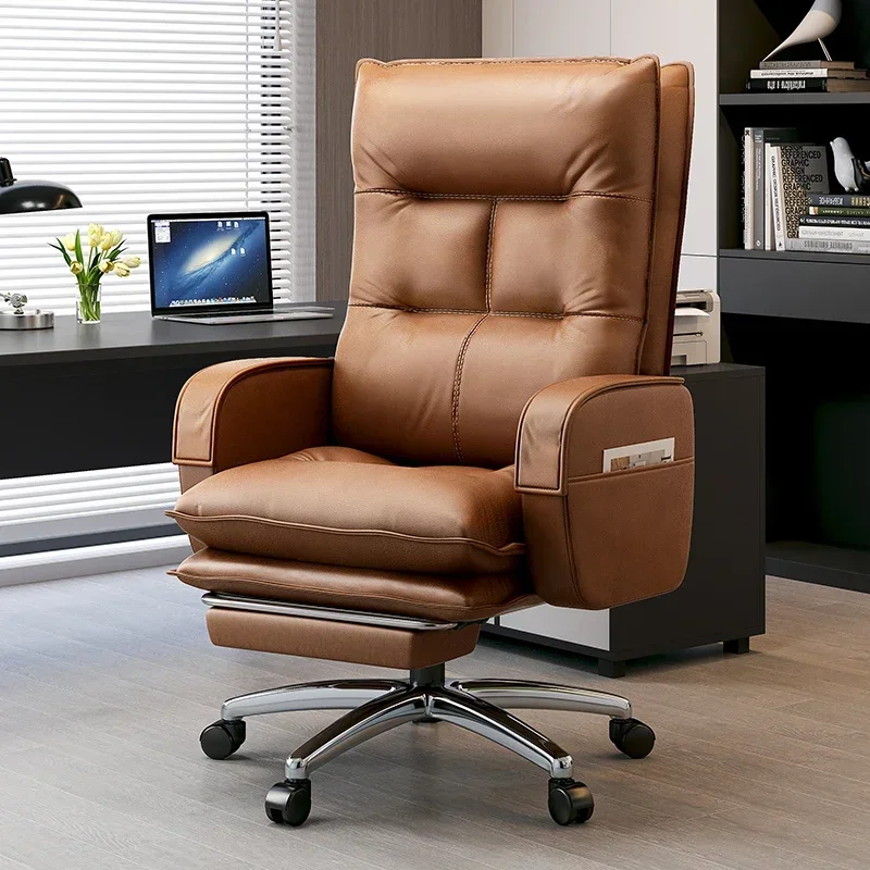 Luxury Leather Office Chair, Comfortable and Durable, Reclining with Footrest, Perfect for Business and Office Work