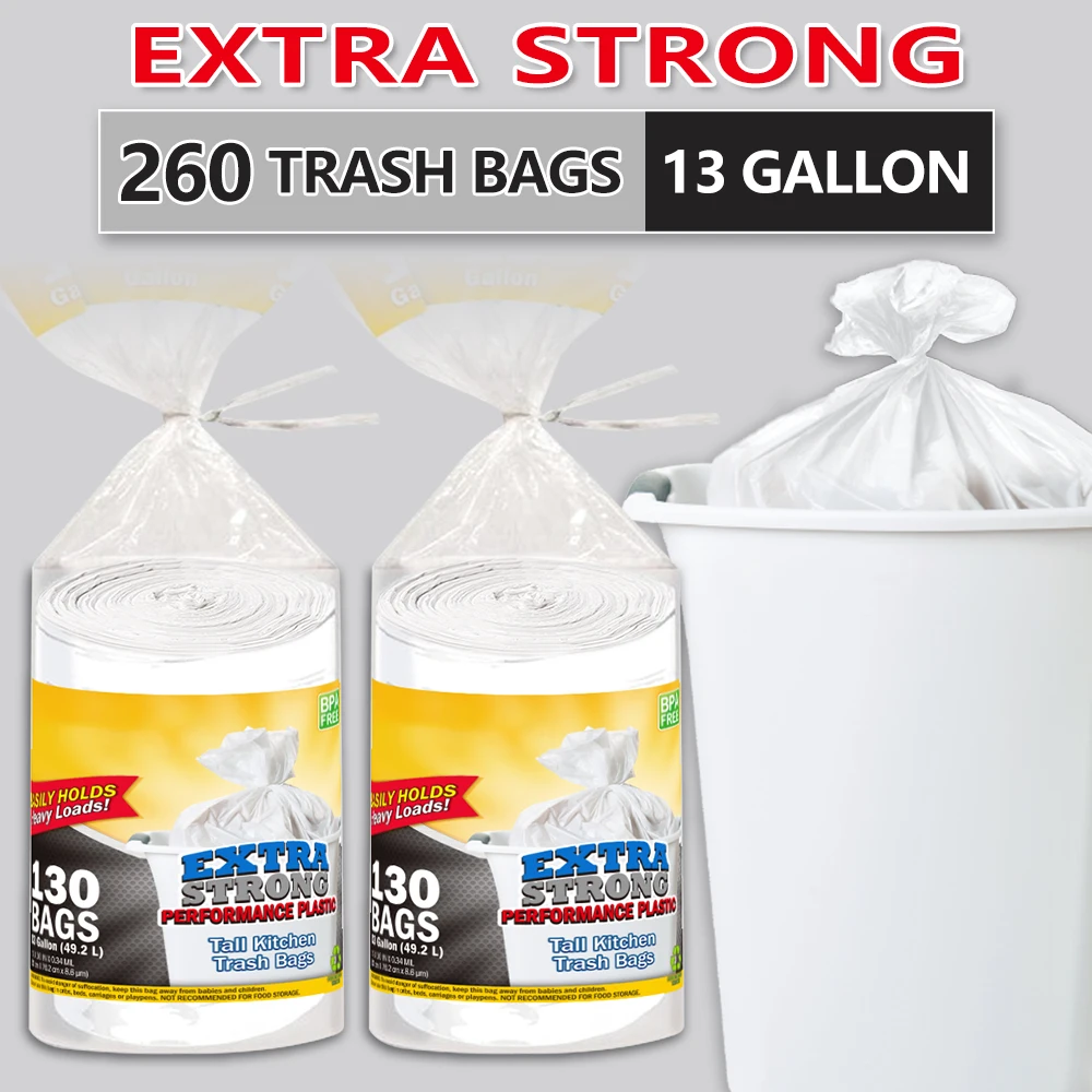 

Xtratuff Tall Kitchen Trash Bags 13 Gallon Trash Bag 260 Count Garbage Bags BPA FREE White Strong Rubbish Bag for Home Office