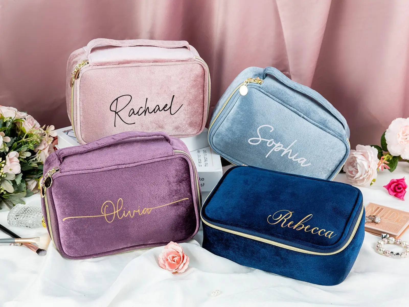 

Personalized Velvet Makeup Bag Custom Cosmetic Bag With Name Bride To Be Gift Bridesmaid Proposal For Her Best Friend Gift