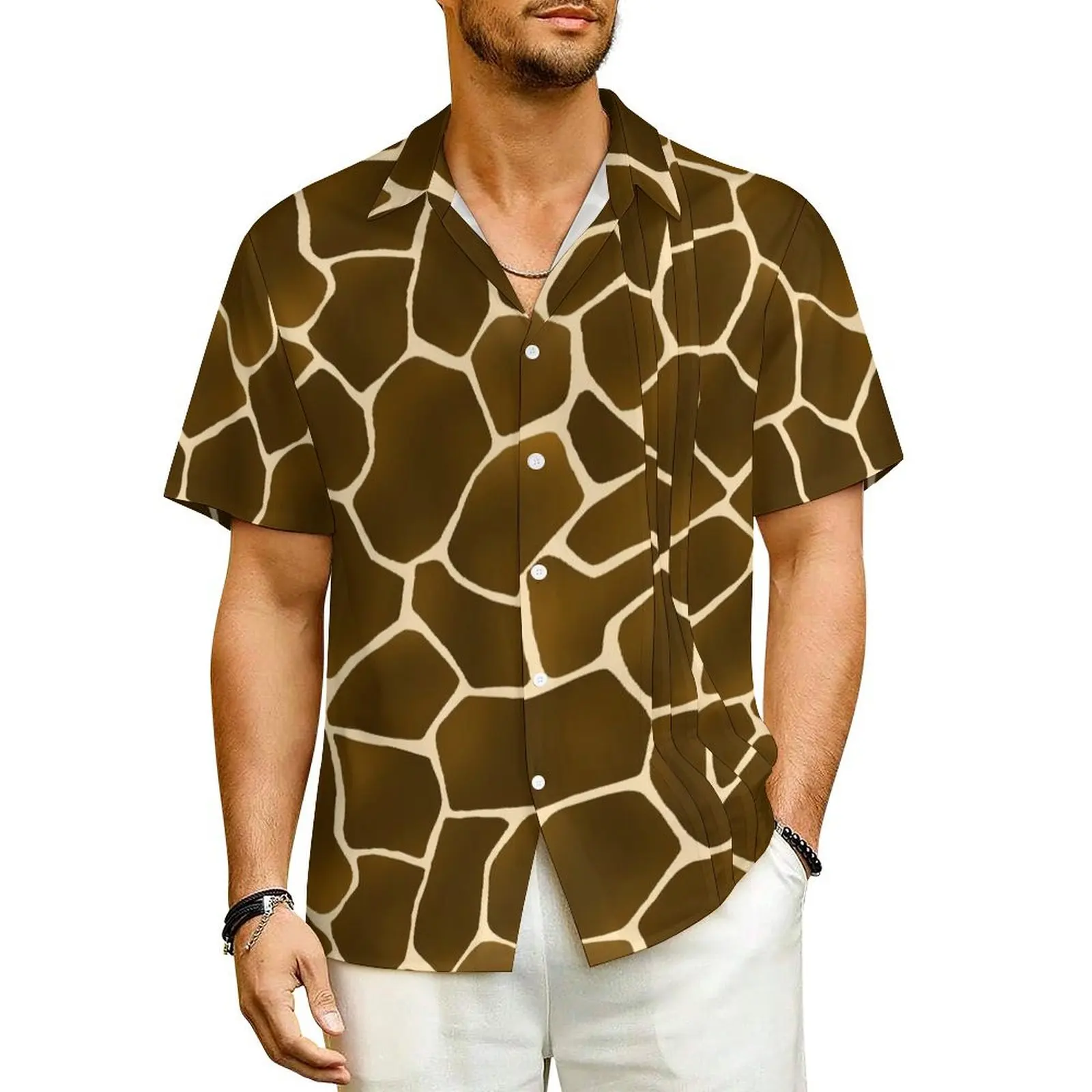 

Giraffe Skin Print Casual Shirt Wild Animal Elegant Hawaiian Shirts Men Short-Sleeve Vacation Harajuku Graphic Oversized Blouses