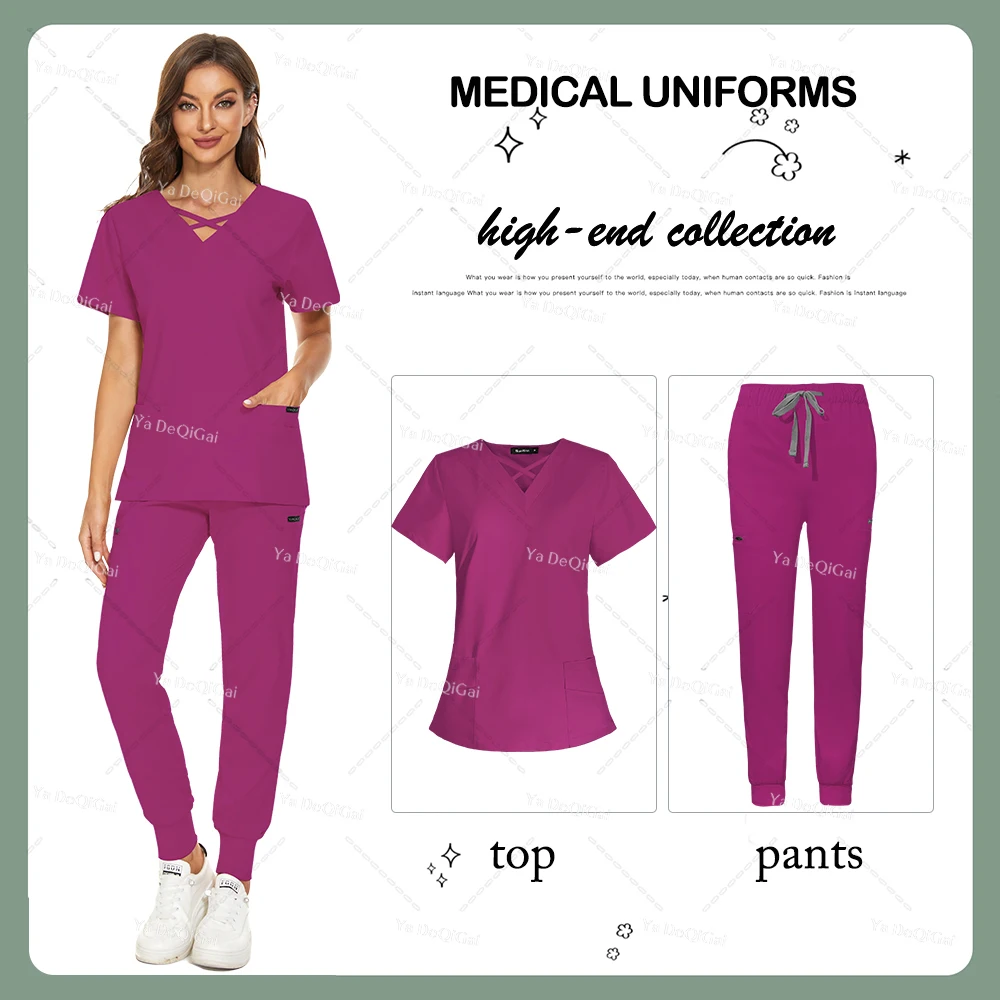 

Multicolor Beautician Uniform Fashion High-end Fabric Scrubs Workwear Nurse Uniforms Hospital Doctor Scrub Set Surgery Top+Pants