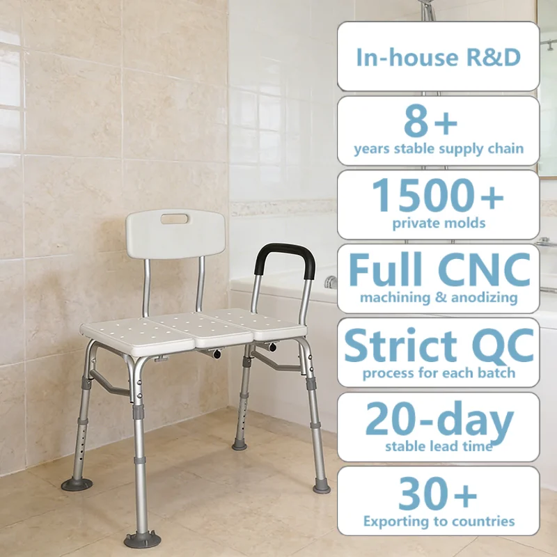 Simplywalk Aluminum Alloy 100KG Bath Shower Chair Non-skid Feet Toilet Supplies UKCA Customization