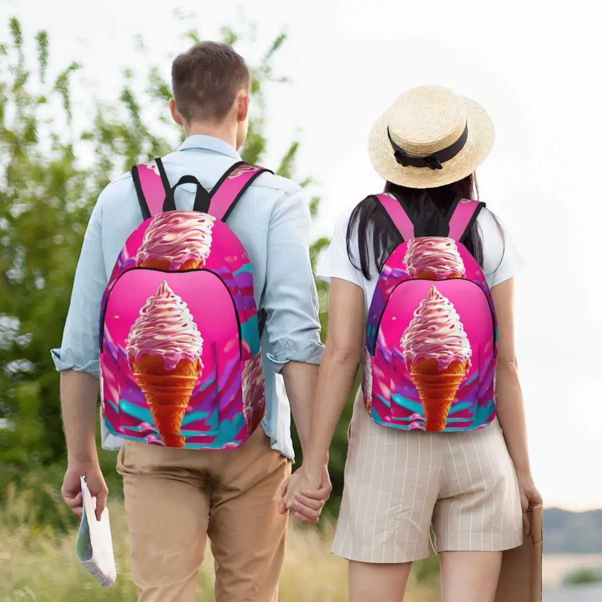 Colorful Ice Cream Splash Print Student Backpack School Bag Hiking Travel Daypack for Boys Girls Bookbag Shoulder Bags