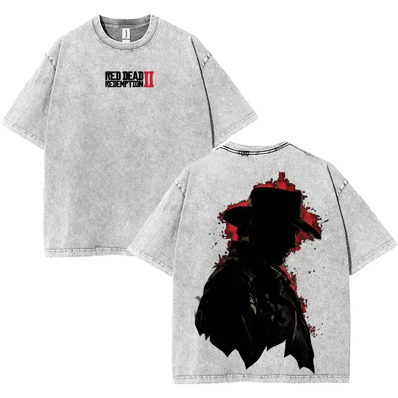 Anime Red Dead Redemption John Marston Printed Tee Men Women Washed Cotton T-shirts Short Sleeve Vintage T Shirt Harajuku Tshirt