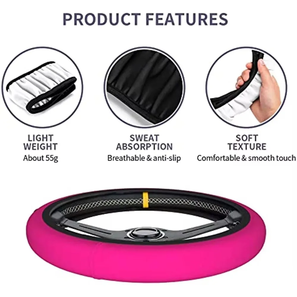 Hot Pink Car Accessories Steering Wheel Cover Universal Diameter 15 Inch Non-Slip Neoprene for SUV Van Sedan Car Truck