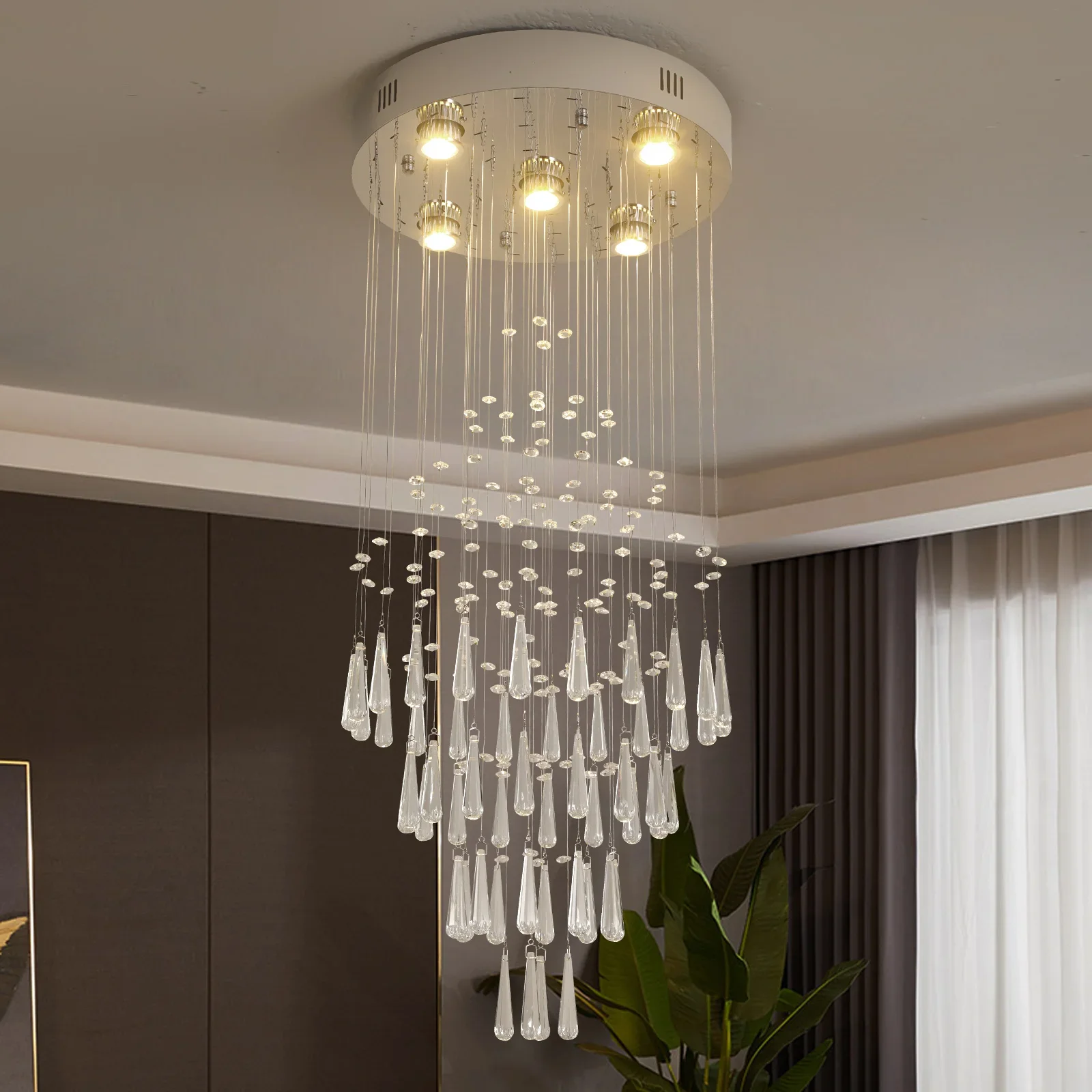 Crystal Droplight Led Hanglamp Moderne Loft Trap Kroonluchter Hangende Glans Plafondlamp Huishoudapparatuur Decor Armatuur