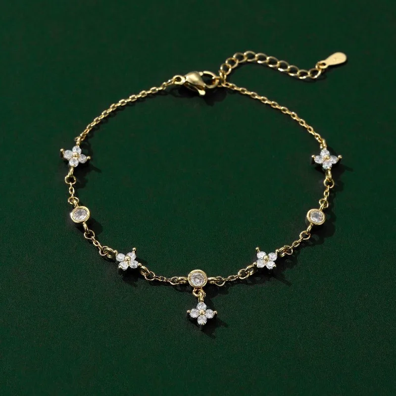 ANENJERY Delicate Zircon Four Leaf Grass Bracelets For Women Chain Bracelet Wedding Desgin Party Jewelry Gifts