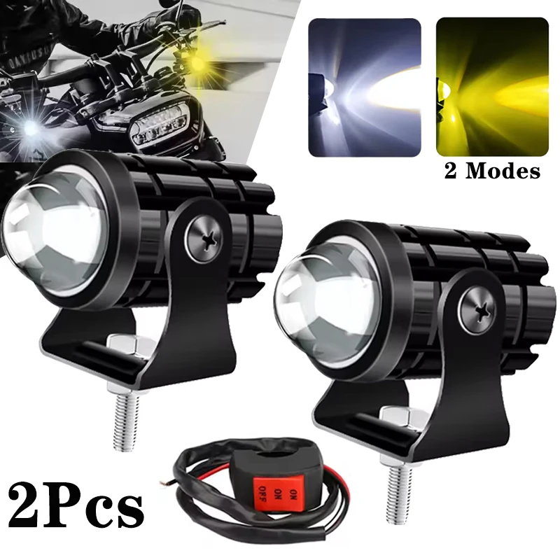

2Pcs Universal Dual Color White Yellow Spotlights Motorcycle LED Headlight Driving Light Motorbike Truck Trailer Accessories