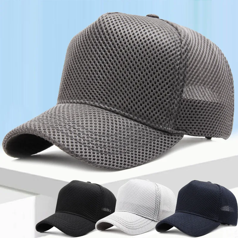 Gorra de béisbol de malla con cabeza grande para hombre y mujer, gorro transpirable ajustable para deportes al aire libre, correr, Verano