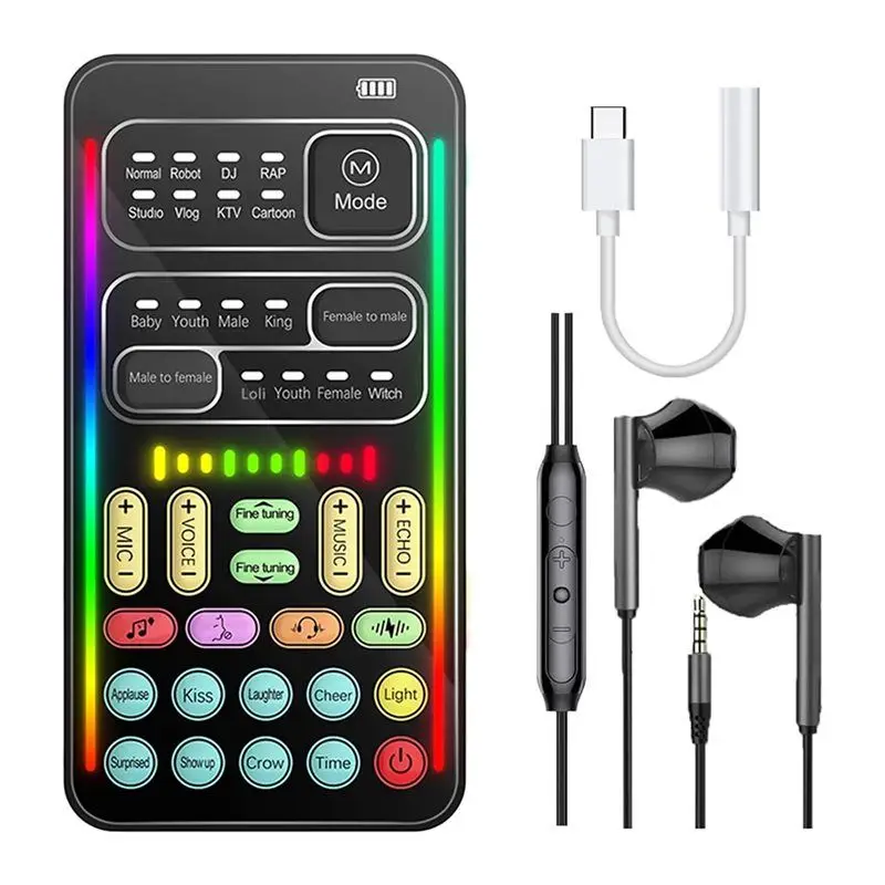 

A28Q-Game Voice Changer, многофункциональный аудиомикшер, комплект звуковой карты для прямых трансляций, включая наушники и 2 конвертера для ПК/телефона/ноутбука