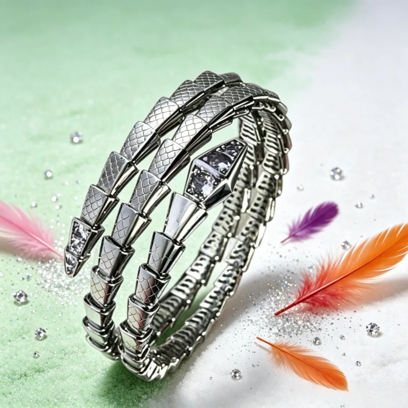 

Silver Snake Wrap Bangle with Crystal Accents