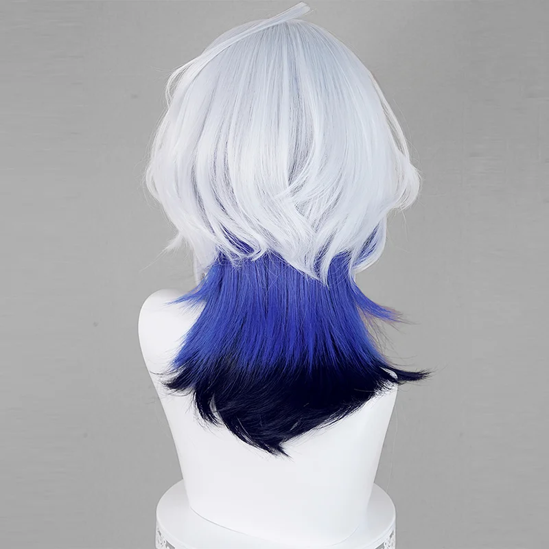 Peruka do cosplayu Galbrena z gry Wuthering Waves, jasnosrebrno-biała z ciemnoniebieskimi końcówkami, włosy do cosplayu na Comicon, imprezę, dla dorosłych kobiet i mężczyzn.