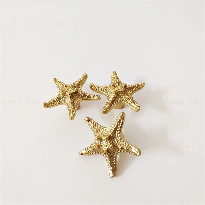 Starfish Brass Handles Golden Pure Copper Cabinet Door Knob Single Hole Drawer Lattice Handle Hardware Furniture Door Pulls