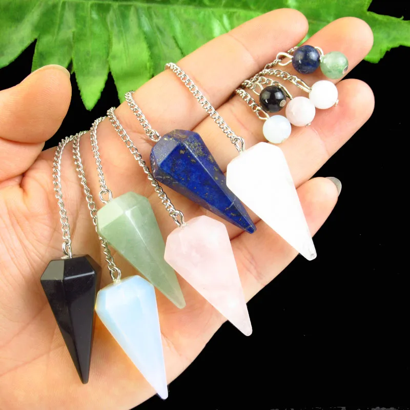 Natural Stone Amethysts Healing Pendulum,for Dowsing Spiritual Divination Cone Crystal Conical Quartz Pendants Necklace Jewelry