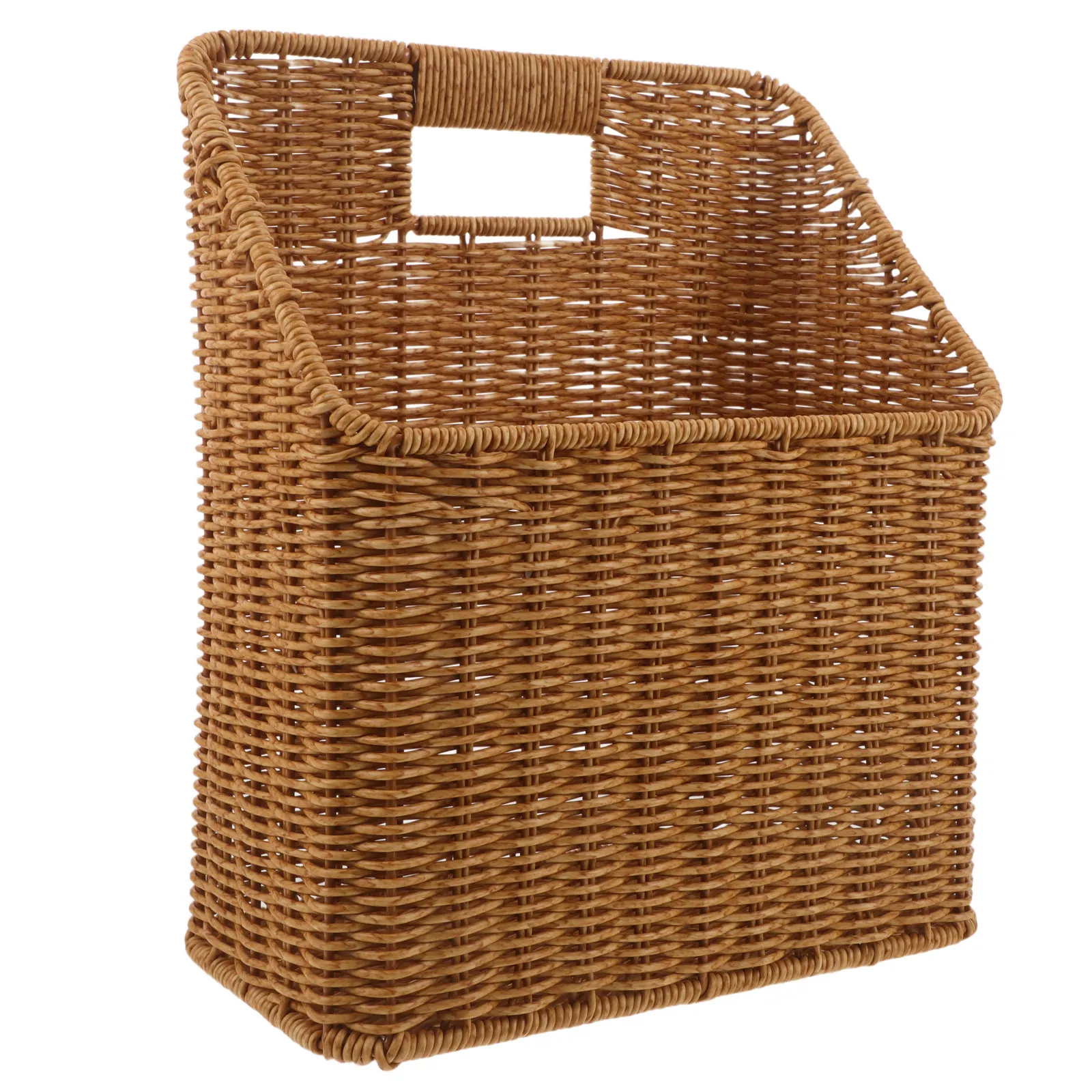 Magazine Holder Wall Basket Decorative Woven Imitation Rattan Hanging Storage Rack for Bathroom Living Room Multifunctional