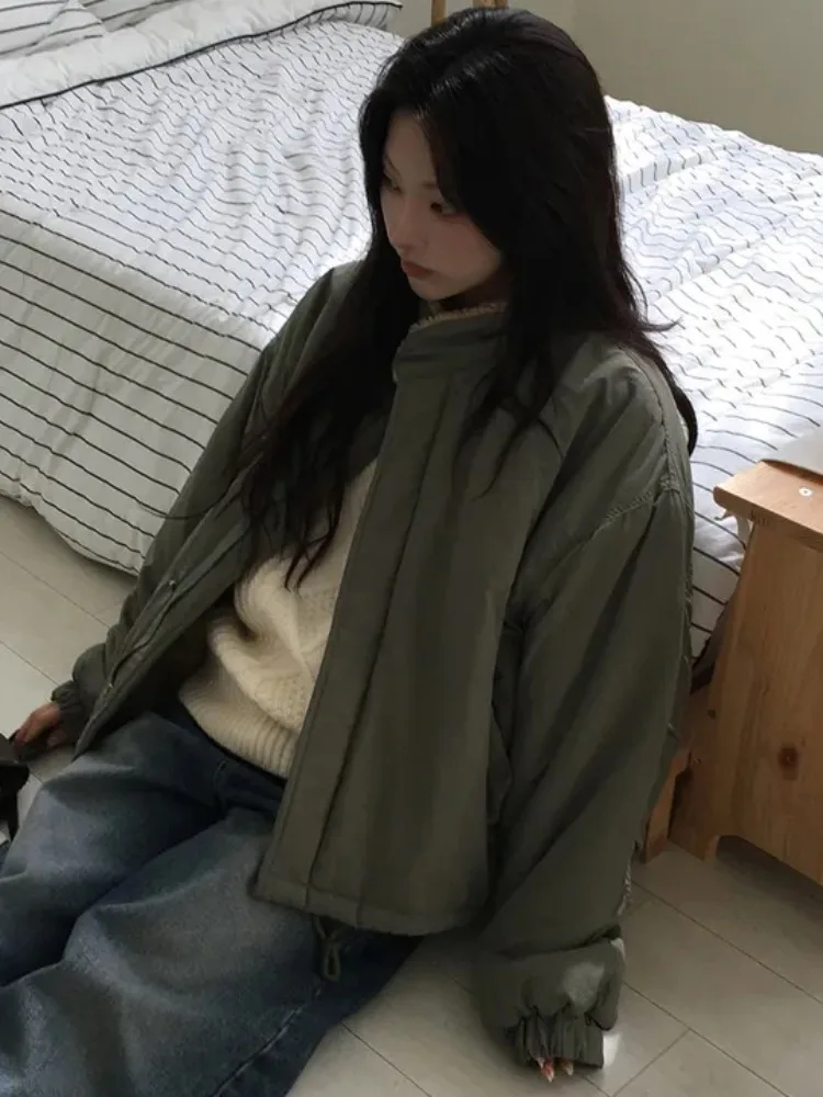 الرجعية Sle المرأة Fce اصطف Jaet فضفاضة الدافئة القطن معطف الوقوف طوق الداخلية ملء شتاء جديد وصول الشارع Sle #4