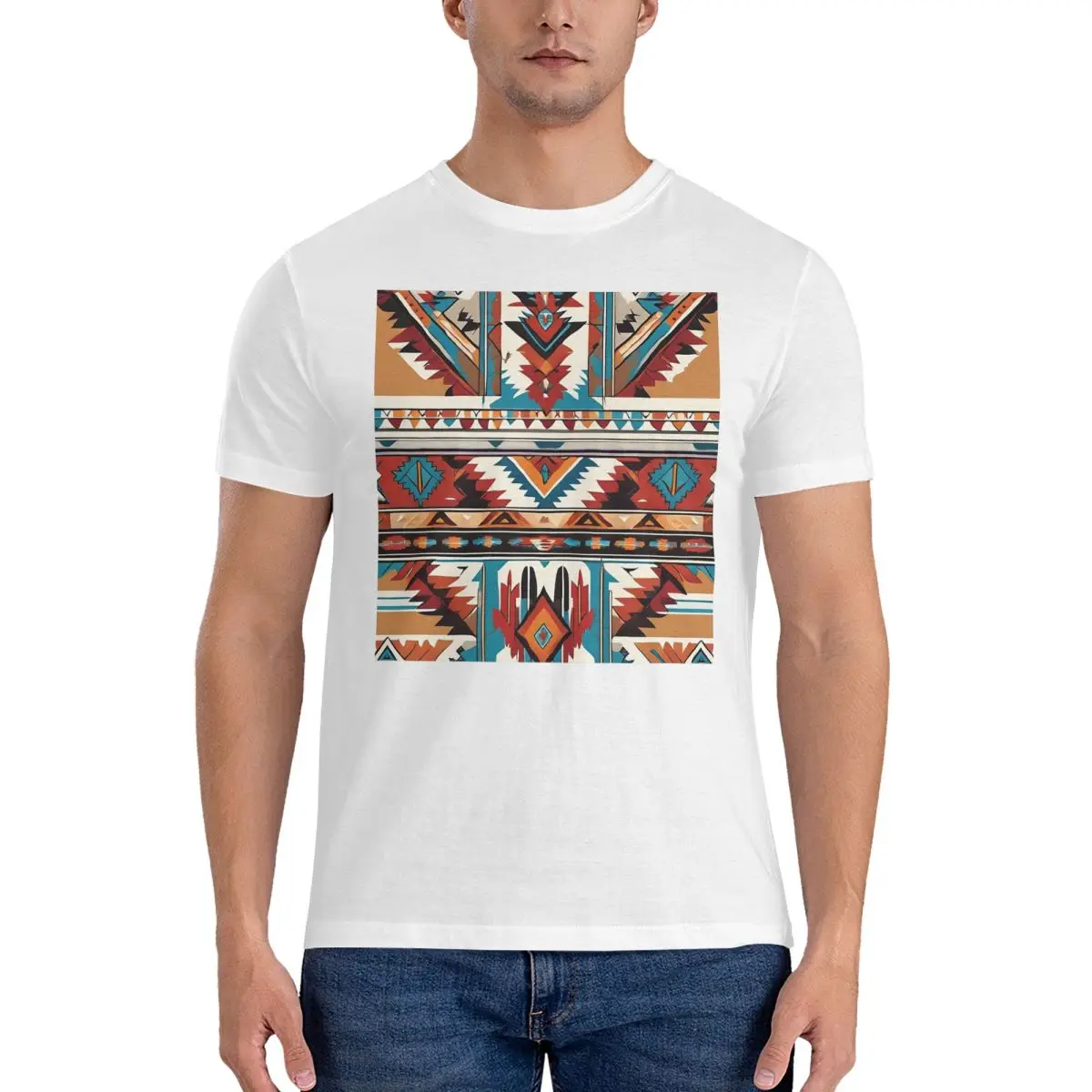 نافاجو المائية نمط تي شيرت للرجال قميص أبيض بحجم ضخم تي شيرت الرجال قصيرة الأكمام طاقم الرقبة ملابس الصيف بلايز S-6XL