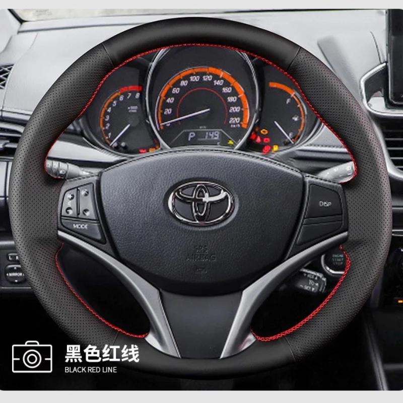 

Customized For Toyota Steering Wheel Cover Braid Genuine Leather Hand-sewn 17-21 Yaris L Vios FS 13-21 Auto Interior Accessories