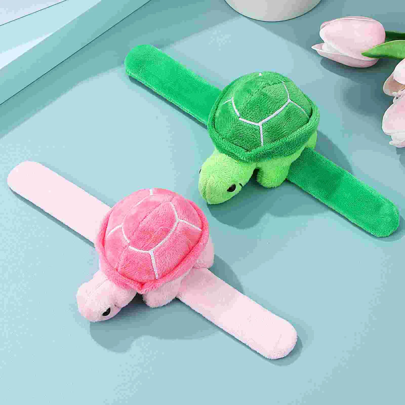 2 Pcs Turtle Plush Snap Ring Animal Slap Bands Kids Toys Patting Wrist Tots Bracelets Variety Stuffed