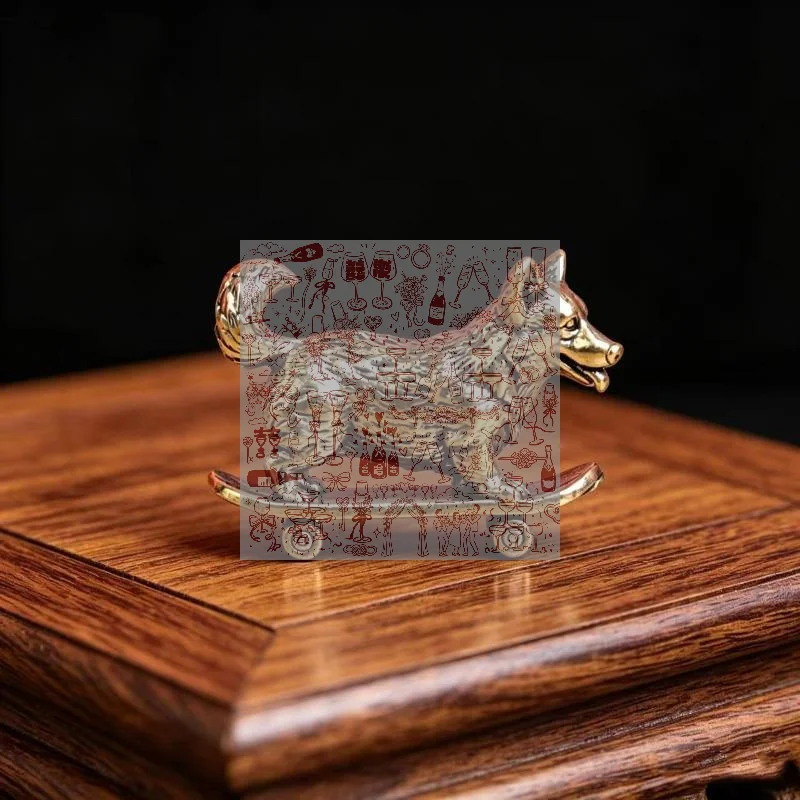 Brass Skateboard Dog Miniature Figurine – Fun Desktop Ornament, Lucky Mascot, And Tea Pet Collectible For Home Or Office