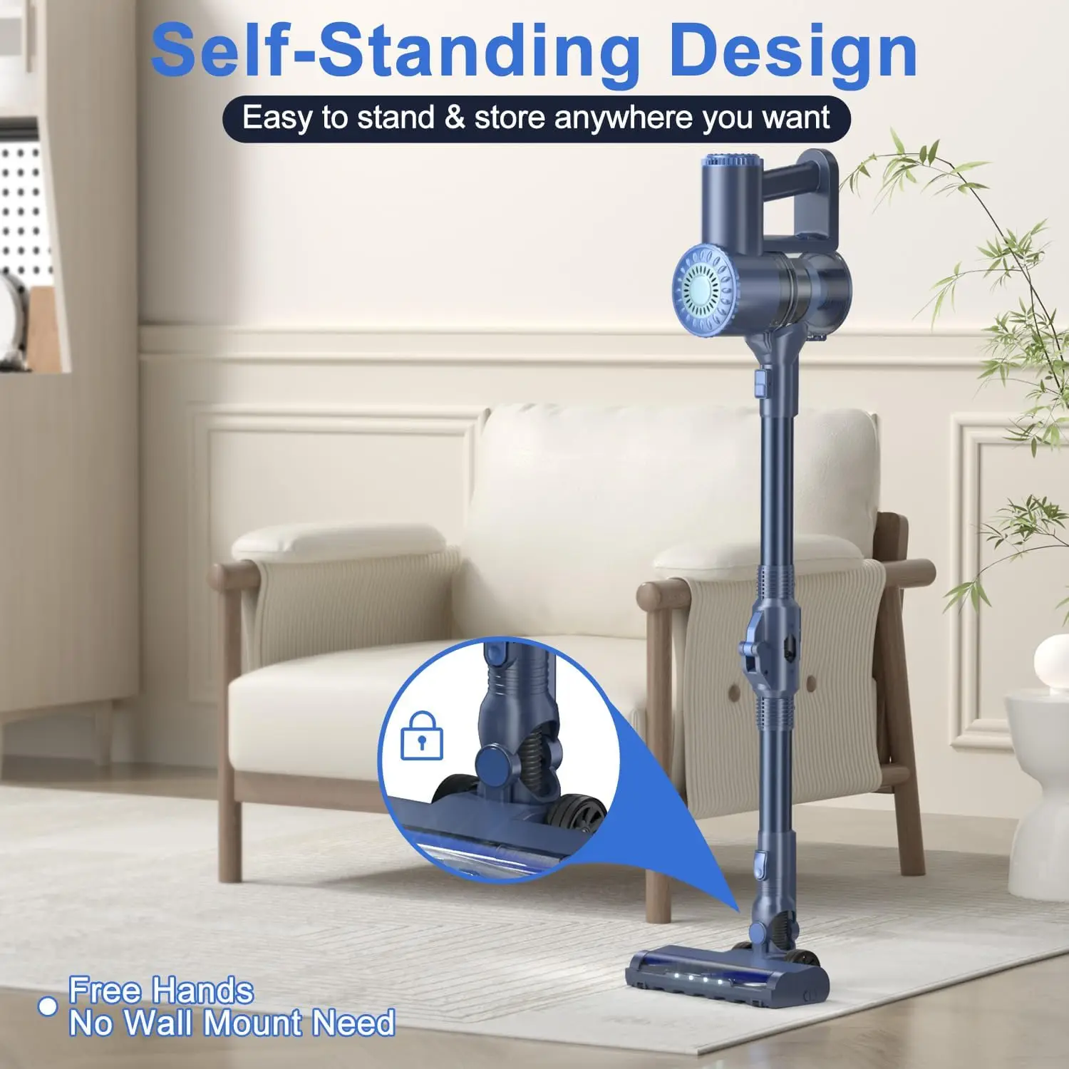 Cordless Vacuum Cleaner, Lightweight Stick Vacuum Cleaner, 6 In 1, Self-Standing With Powerful Suction, 180° Bendable Wand Recha