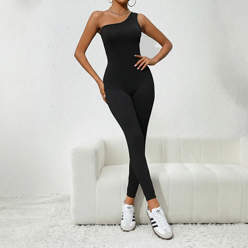 

2024 Spring Trendy Leggings Women's One Shoulder Slim Solid Color Leggings