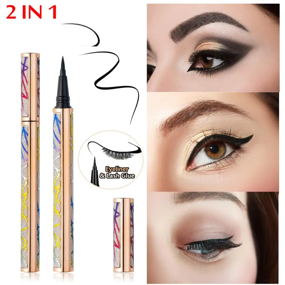 Long-lasting Easy to use Waterproof Colorful Adhsive Liner 2 in 1 Eye Liner Magic Lash Glue Eyeliner Pen Self-adhesive Eyeliner