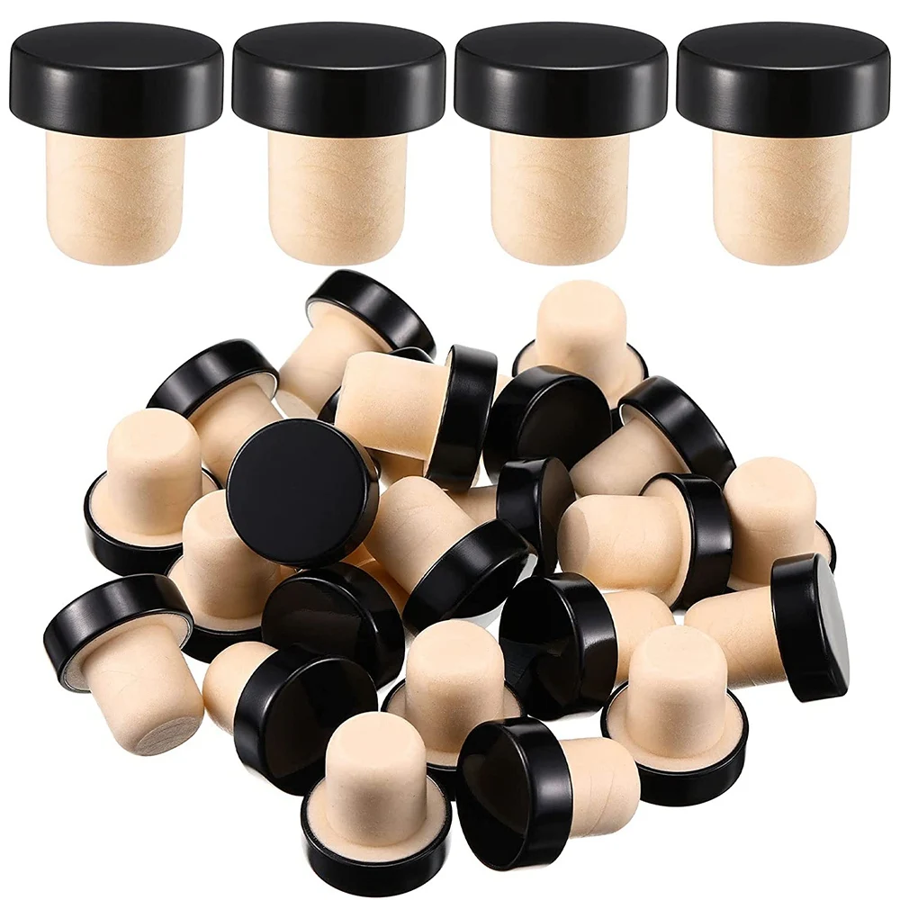 24 pçs em forma de t rolha reutilizável garrafa de cortiça de vinho rolha de vedação tampa de garrafa para garrafas de cerveja de vinho (preto)