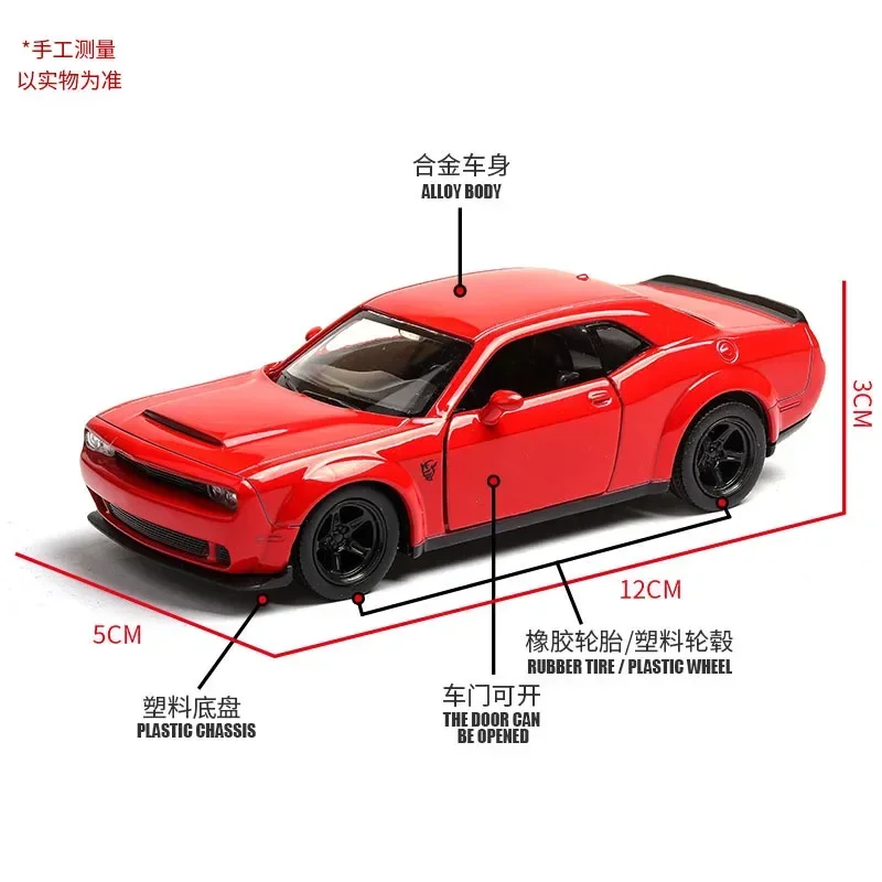 MaKeda1:36 Dodge Challenger SRT Demon Sports Car lega Diecast modello di auto giocattolo con tirare indietro per i regali per bambini collezione di