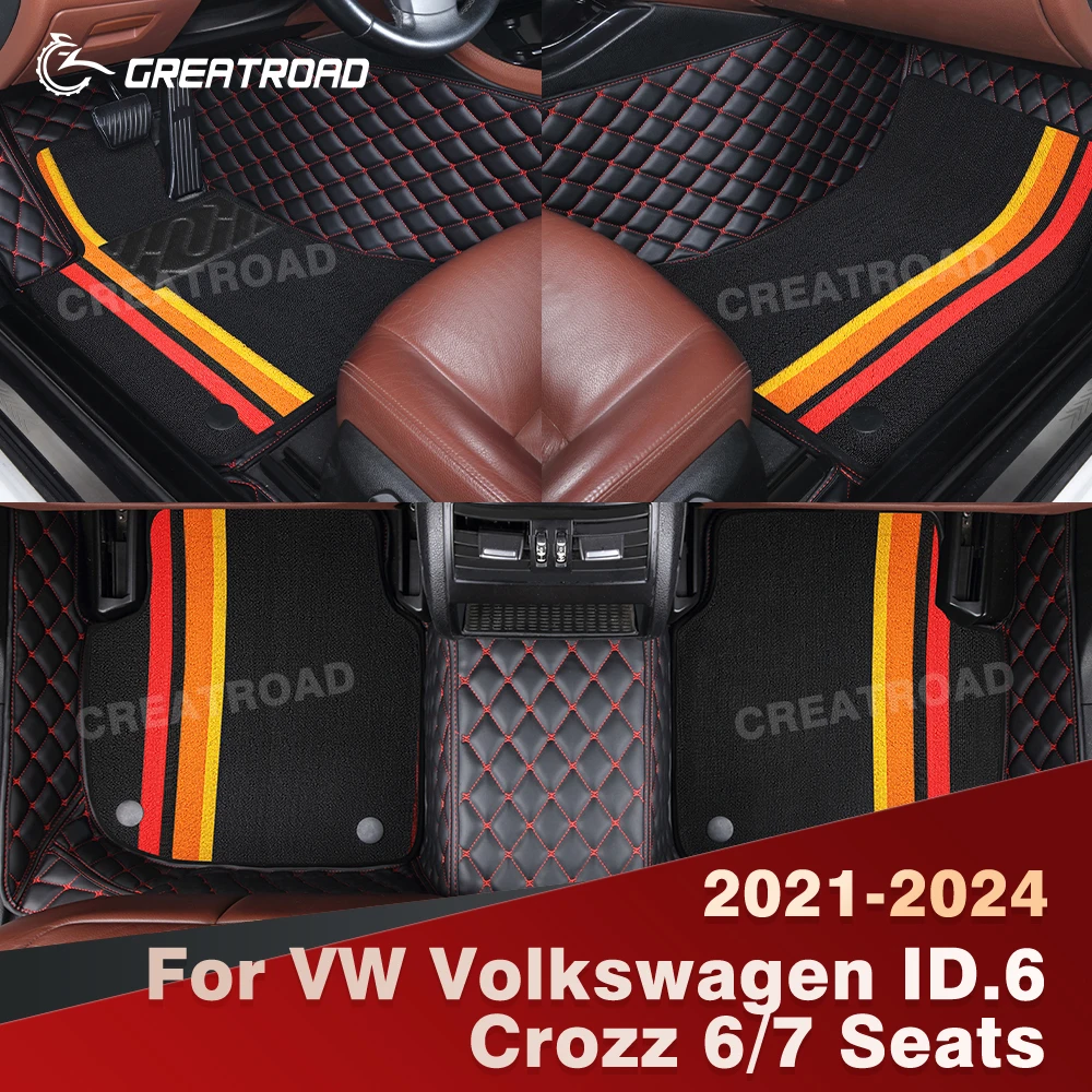 

Для VW Volkswagen ID.6 Crozz 6/7 мест 2021-2024 2023, двухслойные автомобильные коврики на заказ, автомобильный ковер, аксессуары для интерьера