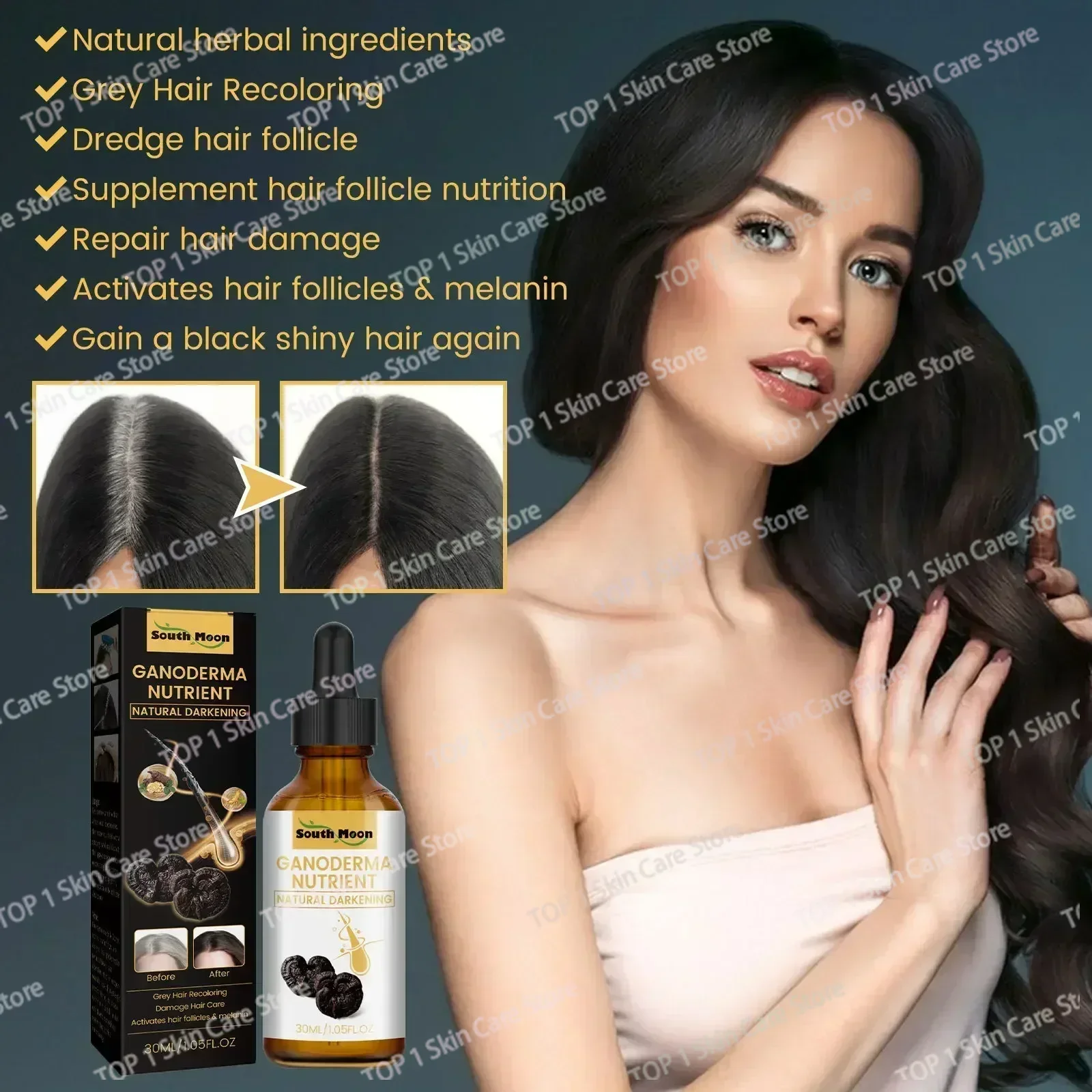 Gray White Hair Treatment Serum Liquid White To Black Natural Color Repair Nourish Product Anti Loss Hair Care Men Women