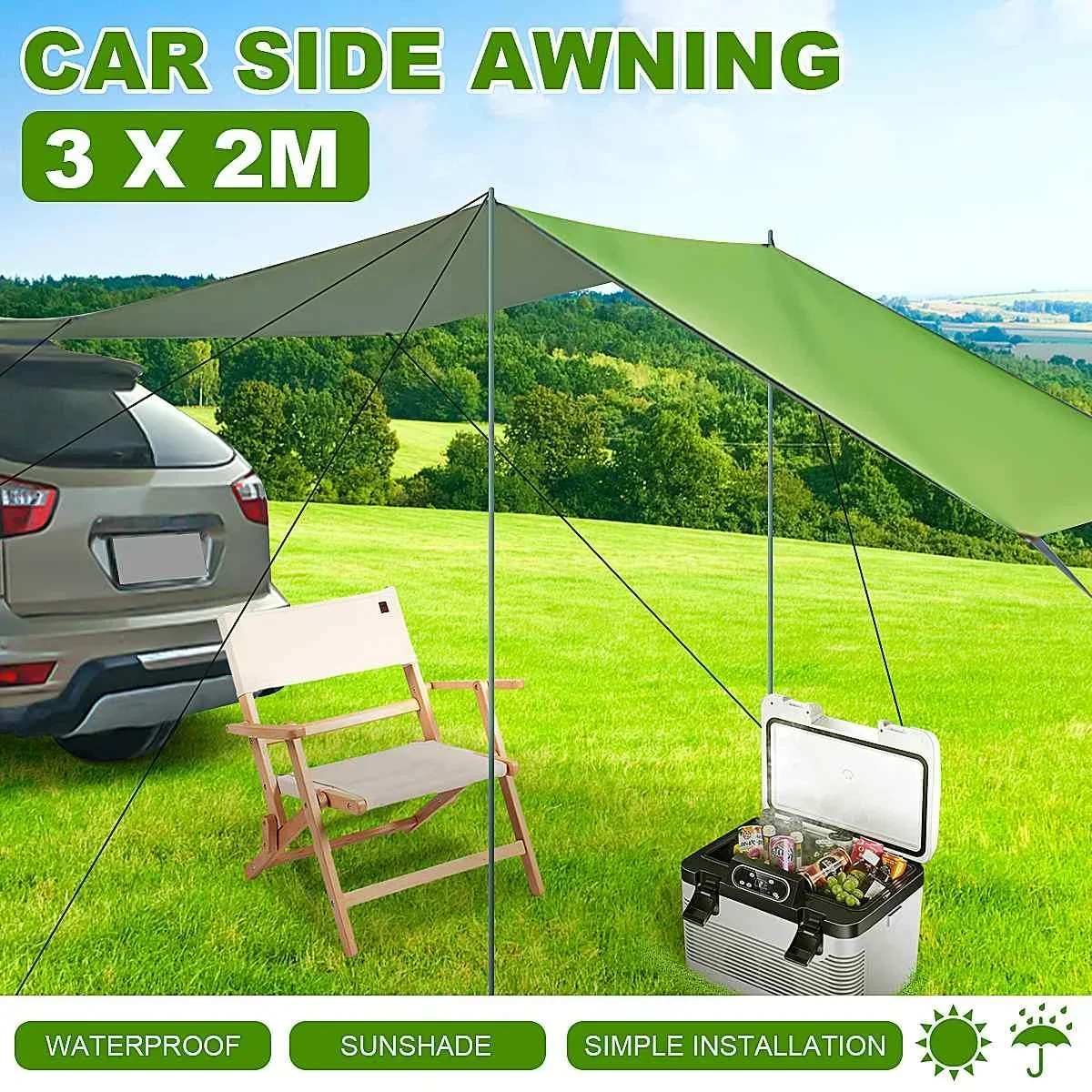 

Car Side Awning Sun Shelter Outdoor Camping Sun Awning Canopy Sunshade Hammock Rain Fly Tarp Waterproof Rooftop Shade