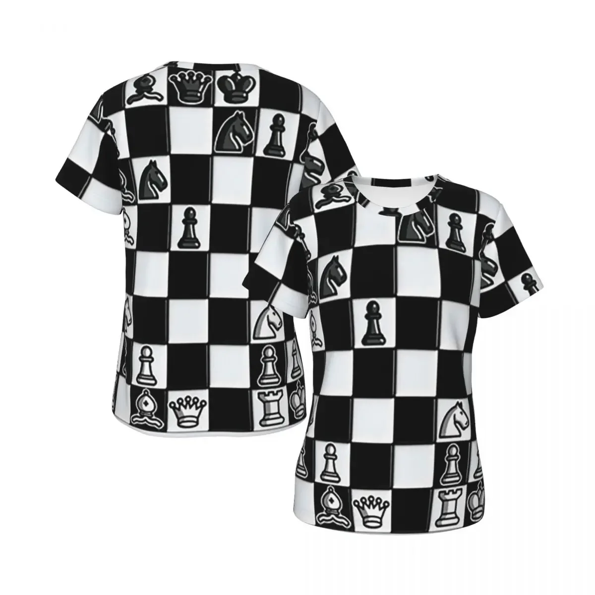 Chess Pieces On Board T-Shirt for Women O-Neck Streetwear T Shirts Women's Tees Short Summer Clothes Tops