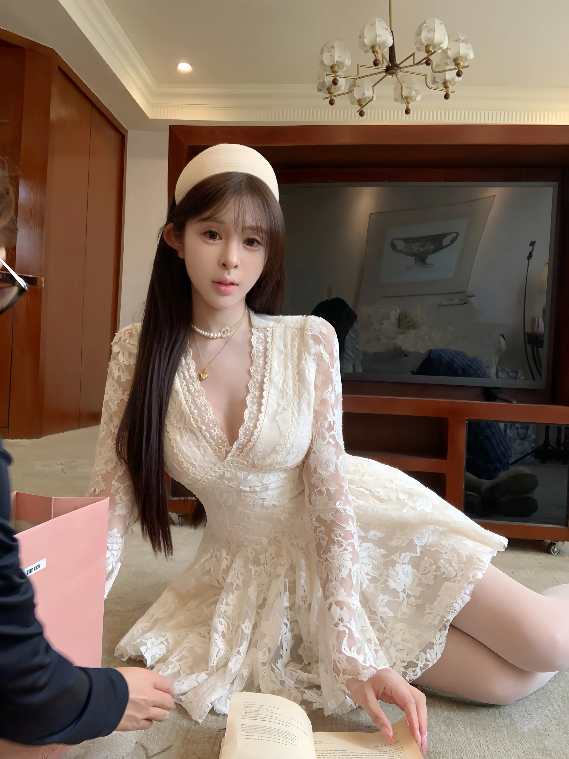 

Ele Long Sve V-Ne Lace A-Line Dr Women's Faion Winter New Sle Pure Desire Sle Lady's Dr for Date