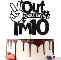 1 Pack Out Single Digits I'm 10 Cake Topper, Double Digits 10, for Boys Girls 10th Birthday Decorations Black Glitter