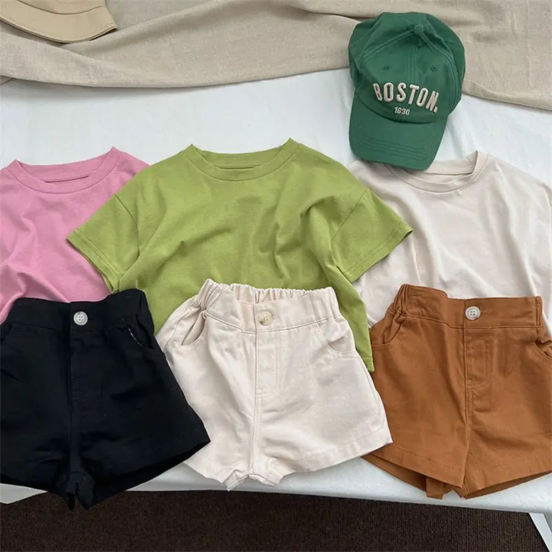 Men's and Women's Clothing 2025 Summer New Short Sleeved Solid Color Thin Cotton Round Neck T-shirt Top