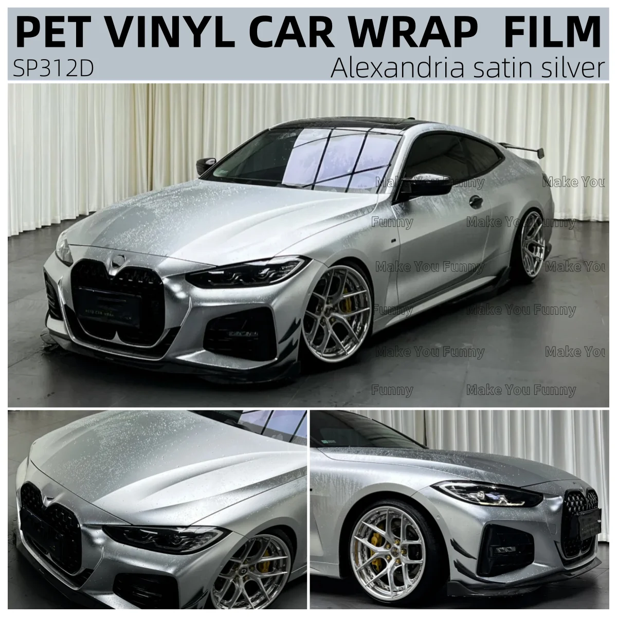 

Wholesale 1.52*18m/5*59ft Waterproof Alexandria satin silver vehicle car wrap vinyl wrap car body wrapping film