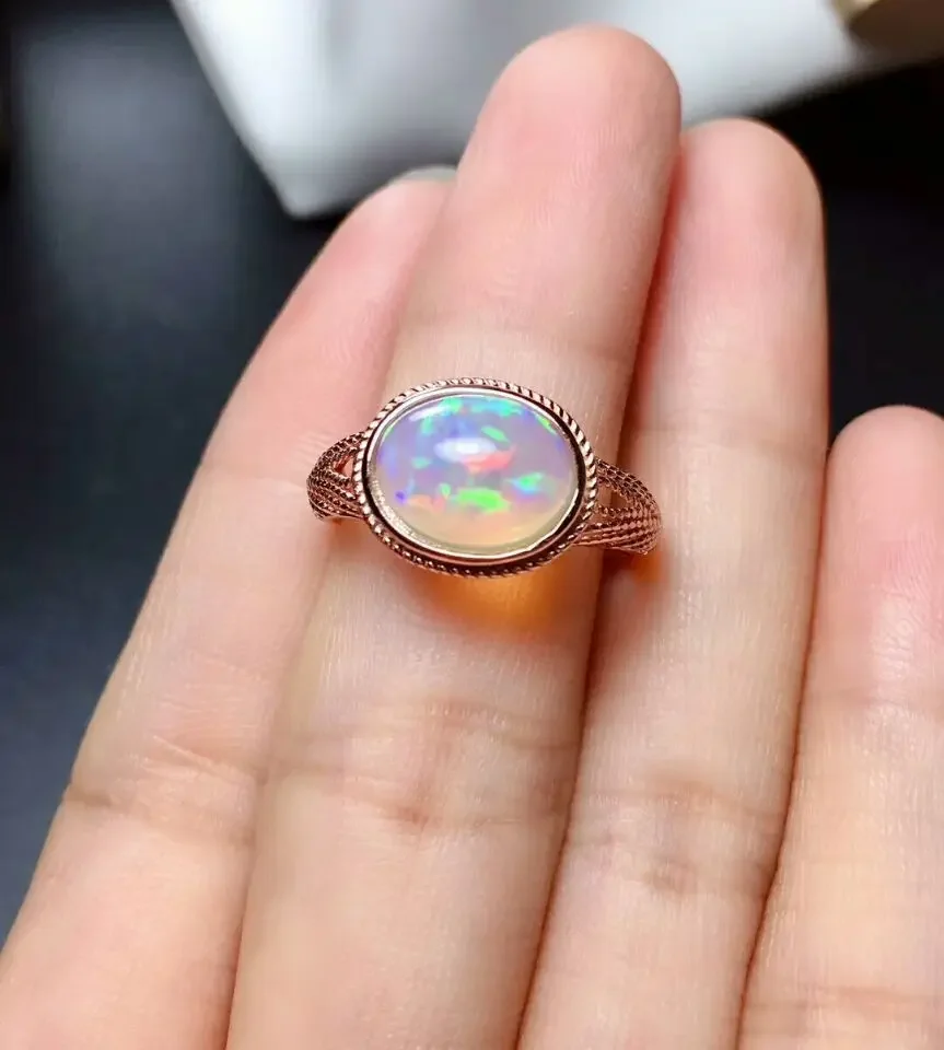 Natural Colorful Opal Gemstone Fashion Simple Ring for Women Real 925 Sterling Silver Charm Fine Wedding Jewelry