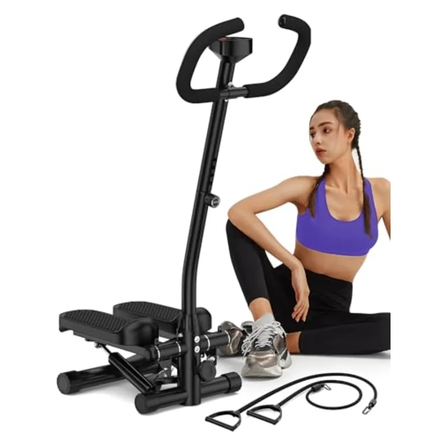 

Home exercise mini stepper with handlebar, hydraulic resistance, black steel frame, 330lbs capacity, compact design for small s