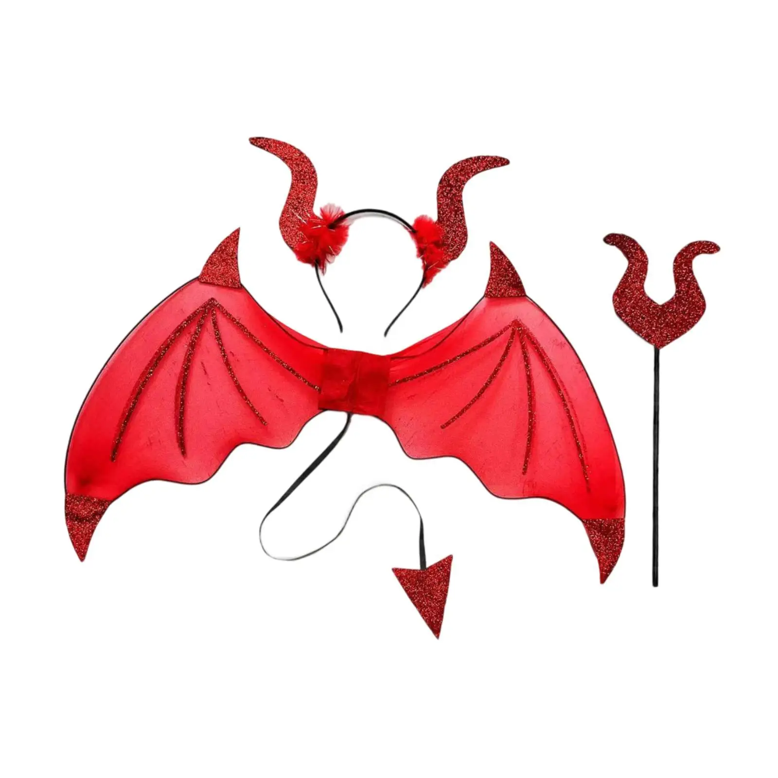 مجموعة أزياء الهالوين 3x أجنحة قرون الشيطان وشوكة للعب الأدوار