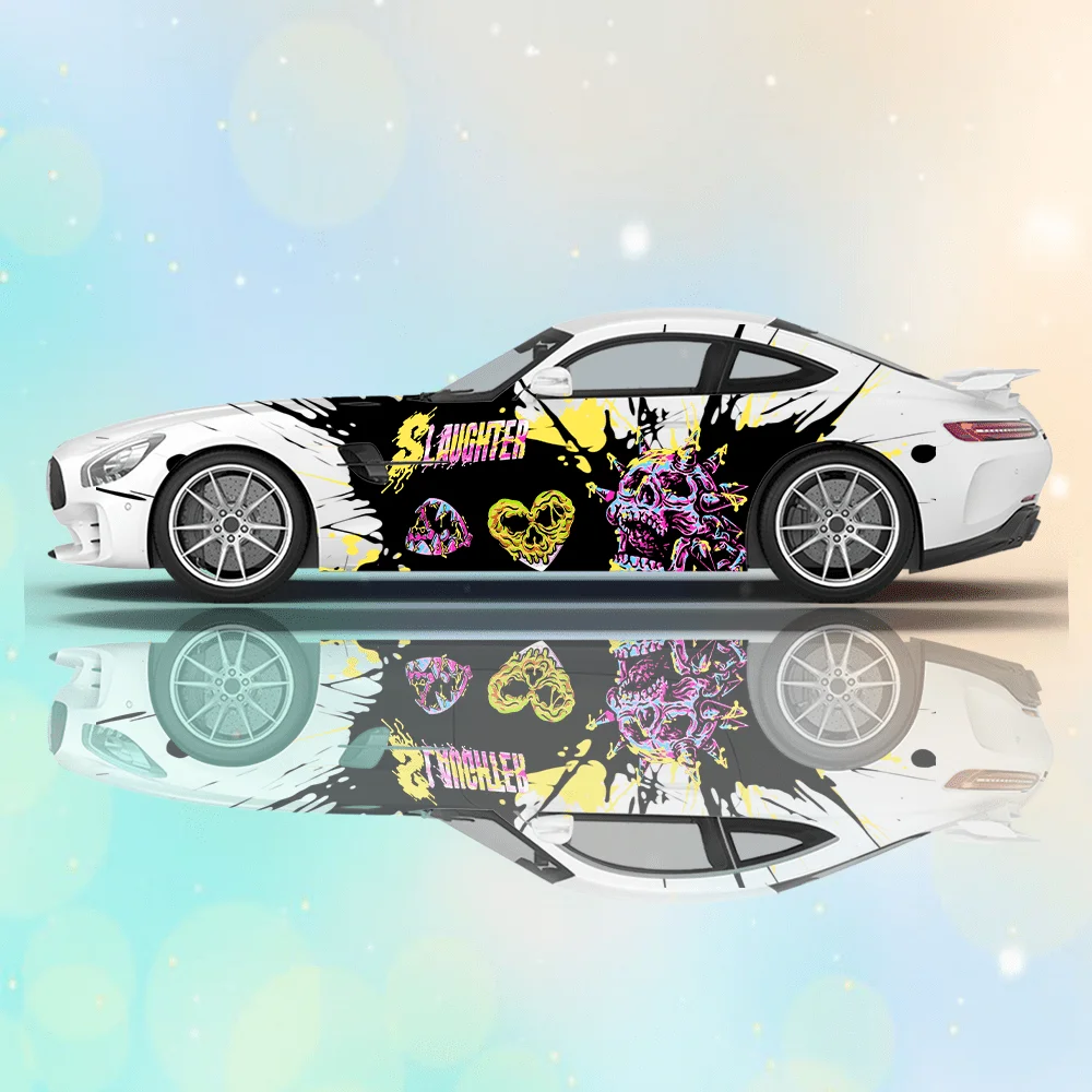 

Наклейки с изображением мультяшного черепа в стиле граффити, наклейки для автомобилей, наклейки для украшения всего кузова, защита от царапин, водонепроницаемые наклейки для автомобилей.