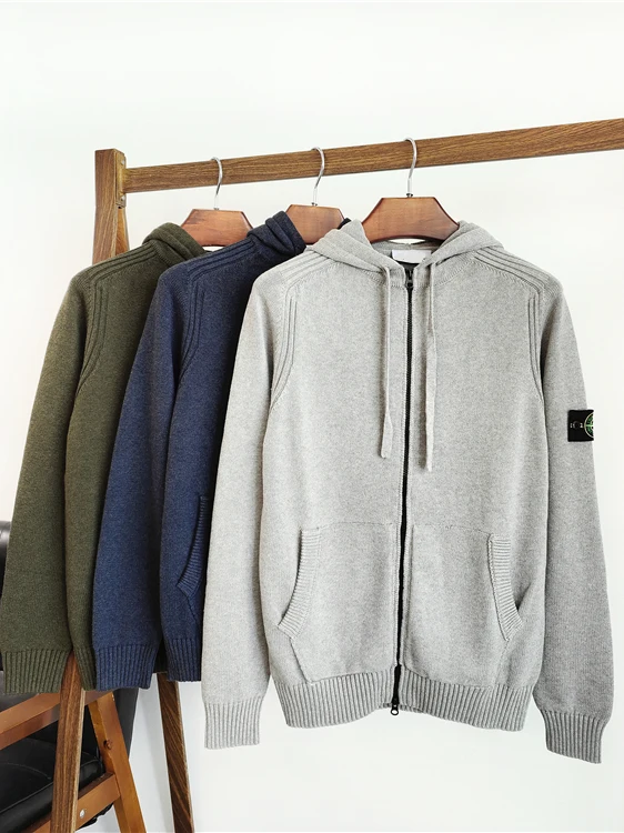 

Мужской повседневный вязаный кардиган с капюшоном на молнии из чистого хлопка, модный осенне-зимний свитер-жакет, новинка