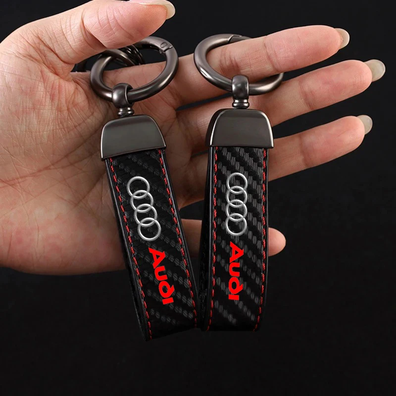 

Car Emblems Keychain Leather Carbon Fiber Keyring Anti-lost Pendant for Audi Q2 Q3 Q3 Q4 Q5 Q6 Q7 Q8 S6 SQ2 TTS Auto Accessories