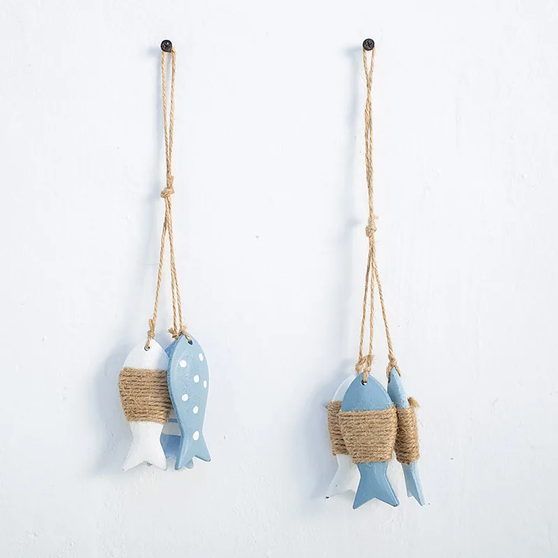 

Muy Bien 1pcs Wooden Fish Skewers Mediterranean Style Ocean Craft Curtain Hanging Ornament Outdoor Garden Decoration Pendant
